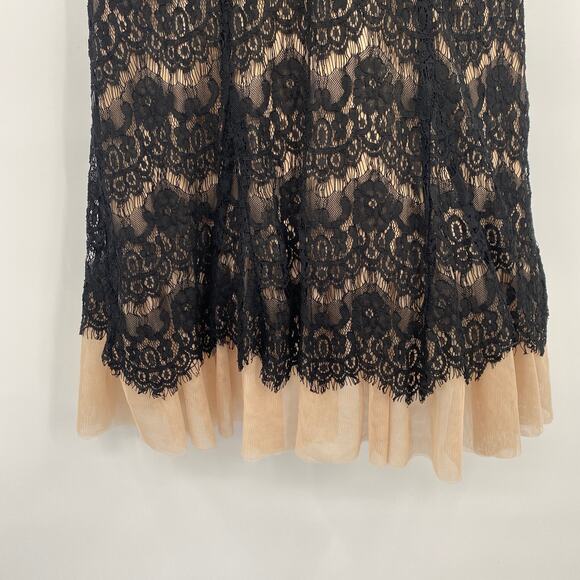 Betsy & Adam Lace Overlay Cocktail Mini Dress Tulle Skirt V Neck Black Cream 16 - Picture 4 of 9